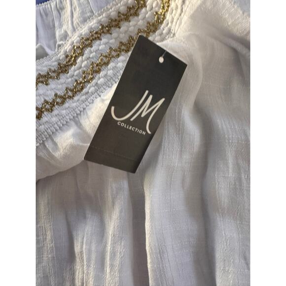 JM Collection Bright White Woven Skirt NEW Large Crinkle Gauzy Elastic Waist - Picture 6 of 10